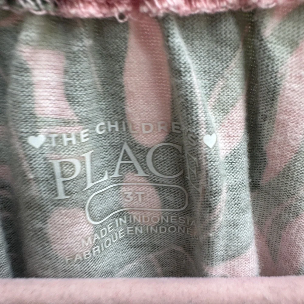 The Children's Place 3T Girls Pink and Gray Leaf Tropical Romper